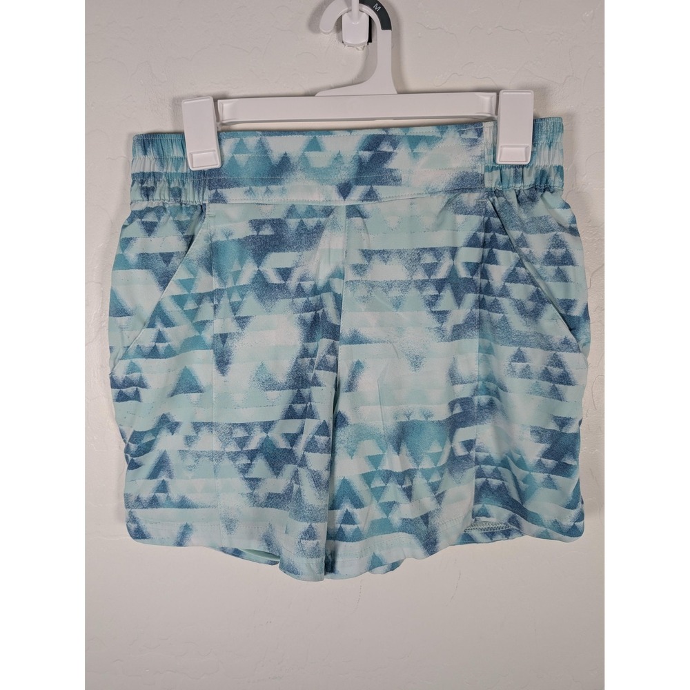 Columbia Shorts Womens Small Blue Aqua Geometric Running Liner Elastic Waist
